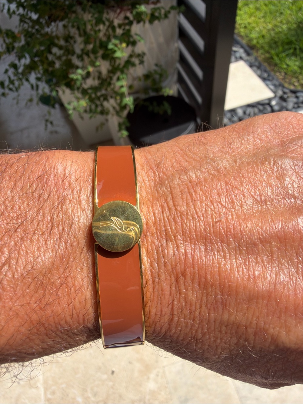 Gold-Tone Brown Enamel Talidara Cuff Bracelet - Branded Accent